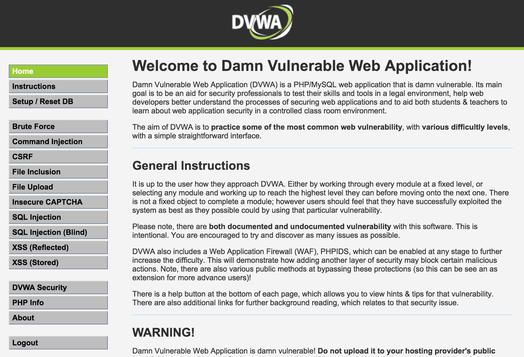 Damn Vulnerable Web Application DVWA